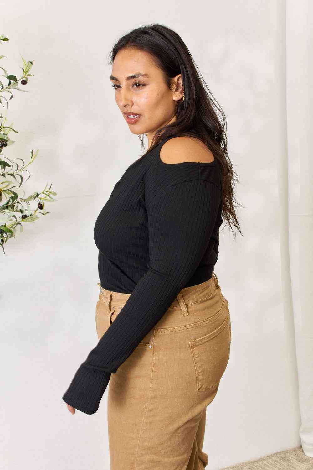 Culture Code Full Size Ribbed Surplice Cold Shoulder Top Culture Code Full Size Ribbed Surplice Cold Shoulder Top