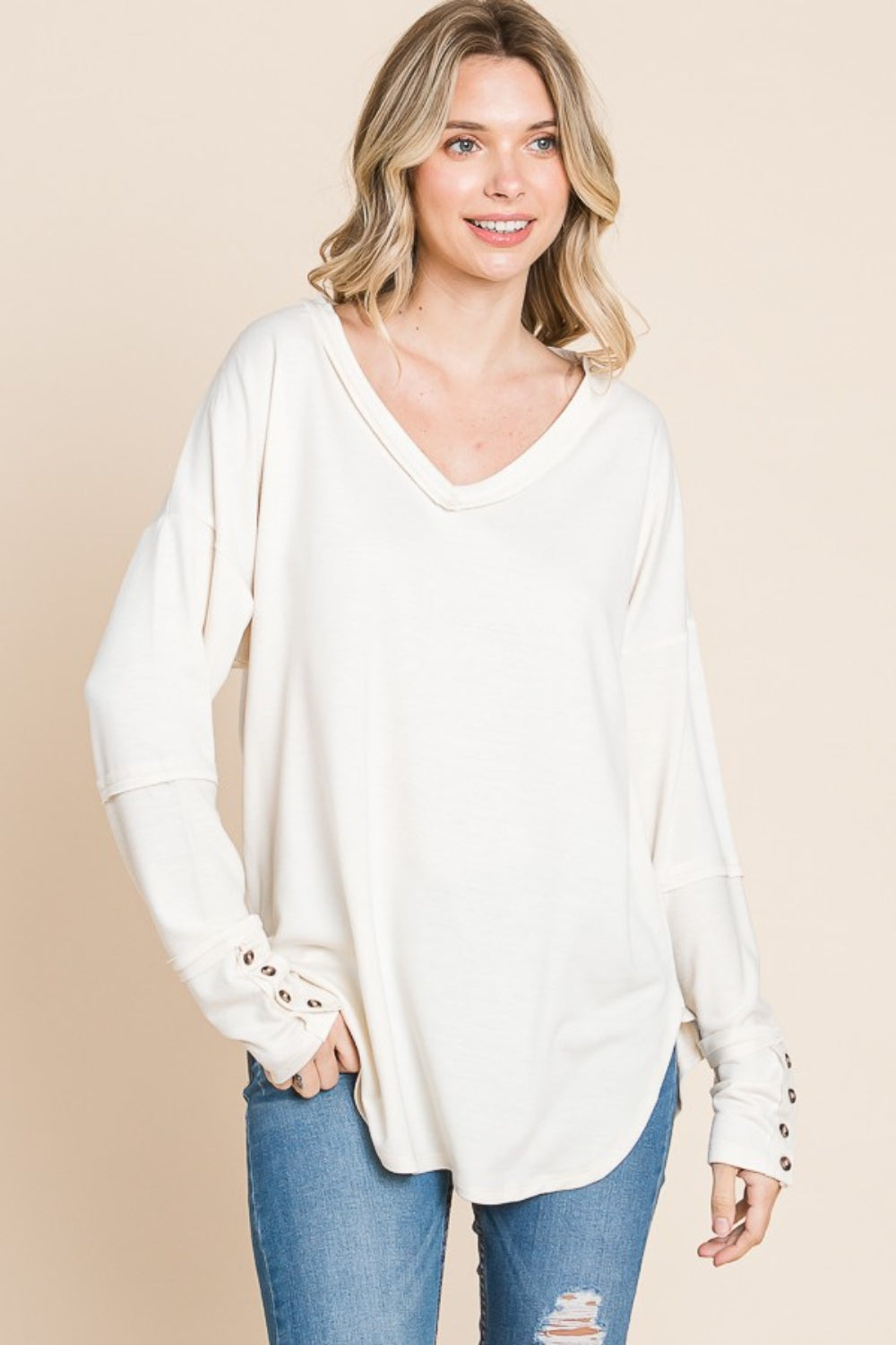 Culture Code Full Size V-Neck Dropped Shoulder Blouse Culture Code Full Size V-Neck Dropped Shoulder Blouse - TopFashionHQ