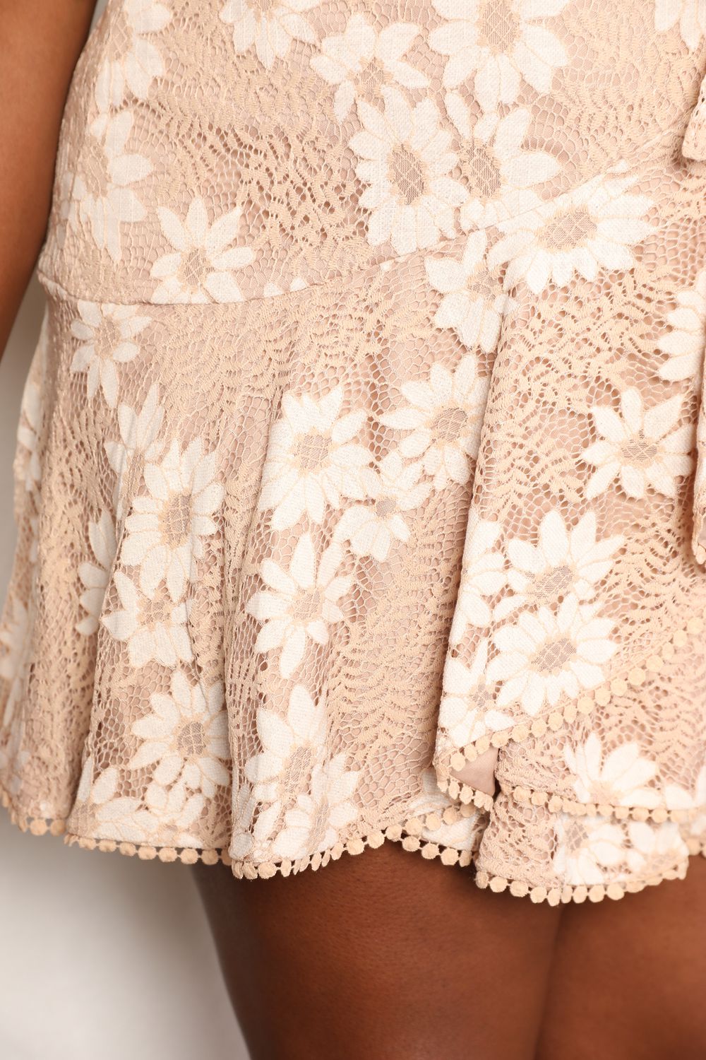Double Take Floral Lace Pompom Detail Tie-Waist Flutter Sleeve Dress Double Take Floral Lace Pompom Detail Tie-Waist Flutter Sleeve Dress - TopFashionHQ
