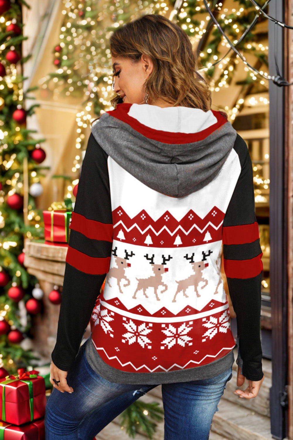 Double Take Full Size Christmas Drawstring Long Sleeve Hoodie Double Take Full Size Christmas Drawstring Long Sleeve Hoodie - TopFashionHQ