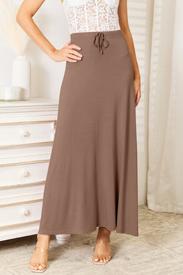 Double Take Full Size Soft Rayon Drawstring Waist Maxi Skirt Rayon - TopFashionHQ