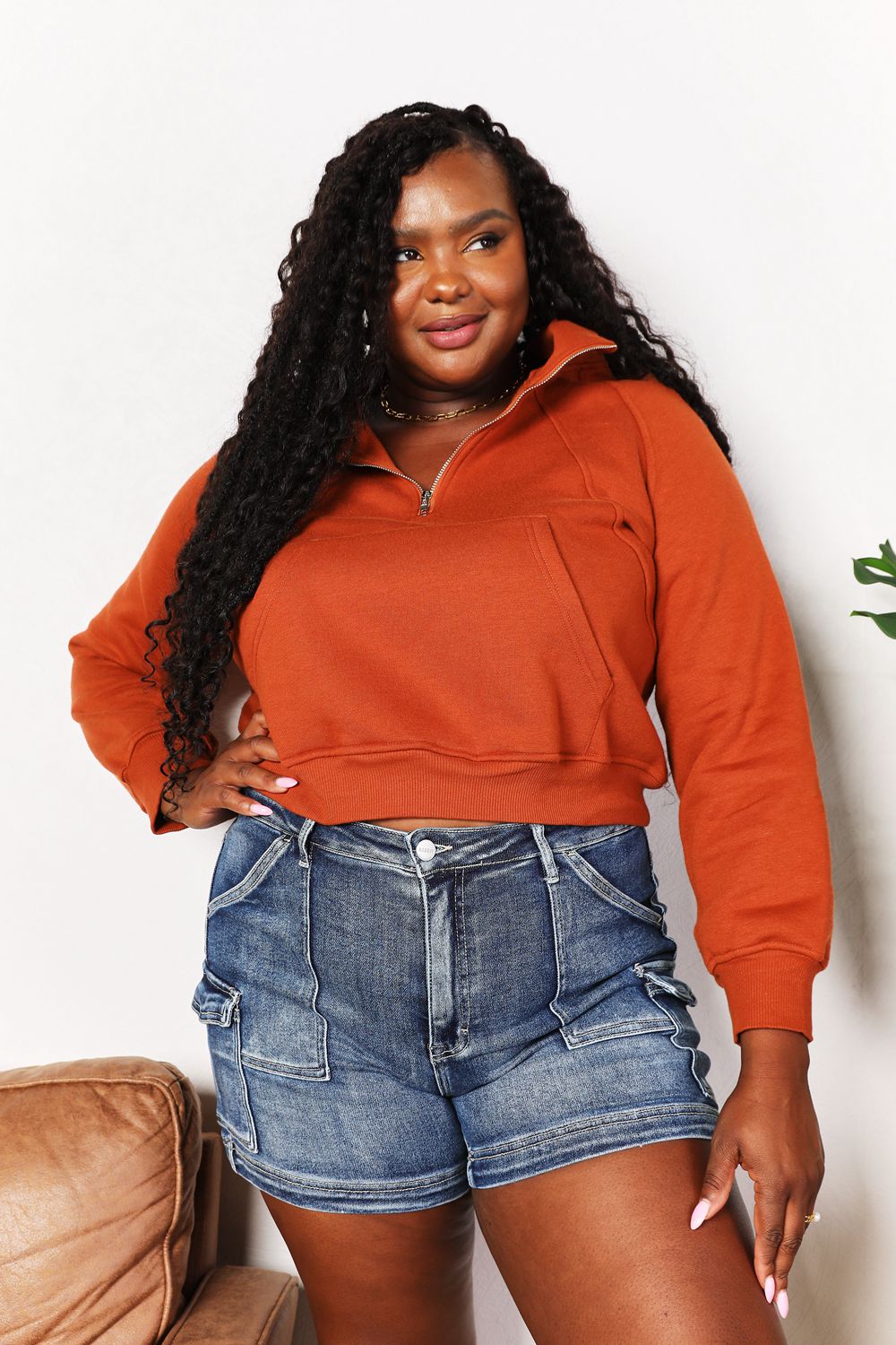 Double Take Half-Zip Long Sleeve Hoodie Double Take Half-Zip Long Sleeve Hoodie - TopFashionHQ