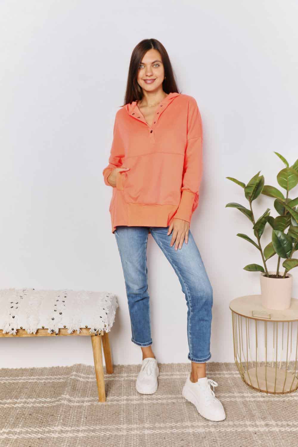 Double Take Quarter-Snap Dropped Shoulder Hoodie Double Take Quarter-Snap Dropped Shoulder Hoodie - TopFashionHQ