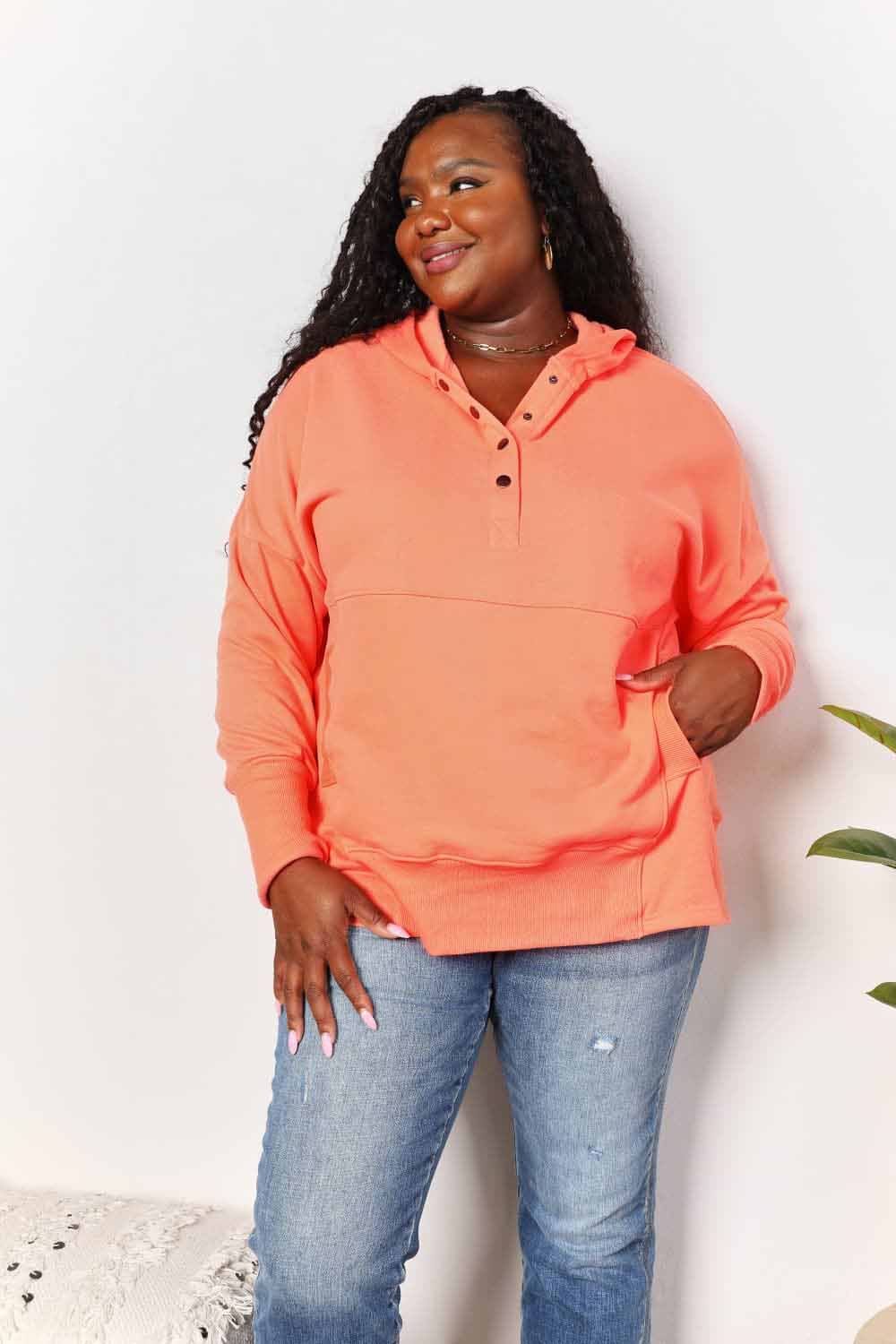 Double Take Quarter-Snap Dropped Shoulder Hoodie Double Take Quarter-Snap Dropped Shoulder Hoodie - TopFashionHQ