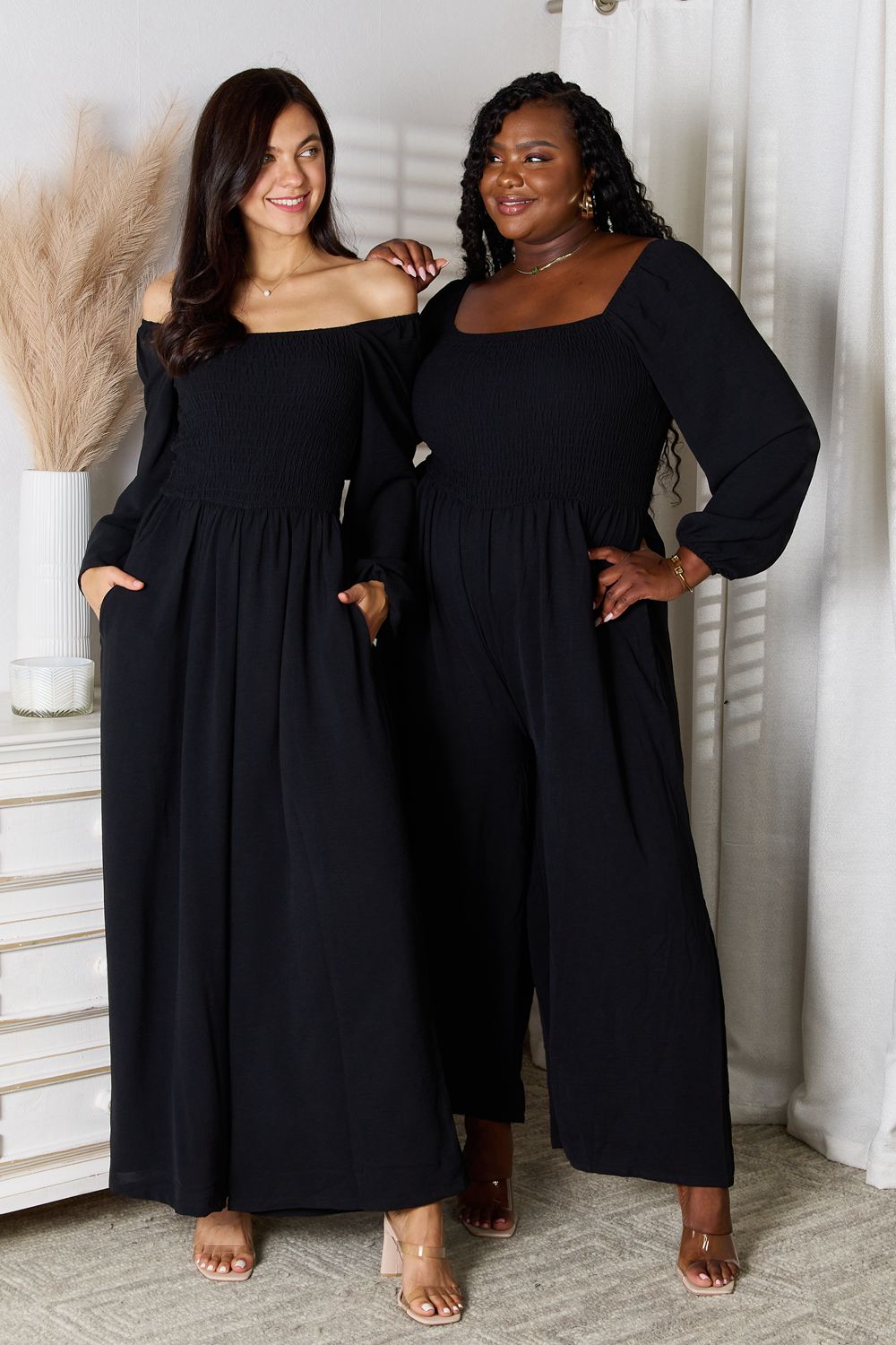 Double Take Square Neck Jumpsuit with Pockets Double Take Square Neck Jumpsuit with Pockets - TopFashionHQ