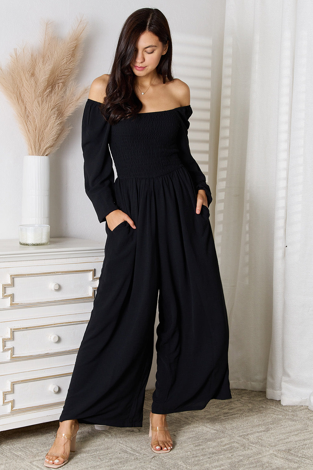 Double Take Square Neck Jumpsuit with Pockets Double Take Square Neck Jumpsuit with Pockets - TopFashionHQ