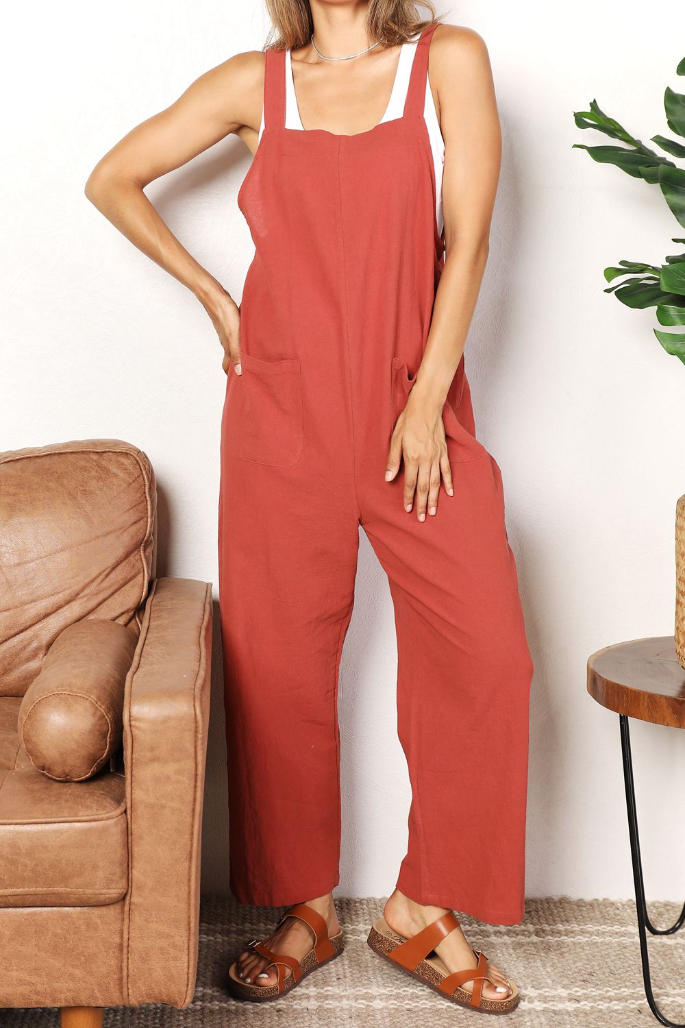 Double Take Wide Leg Overalls with Front Pockets Double Take Wide Leg Overalls with Front Pockets - TopFashionHQ