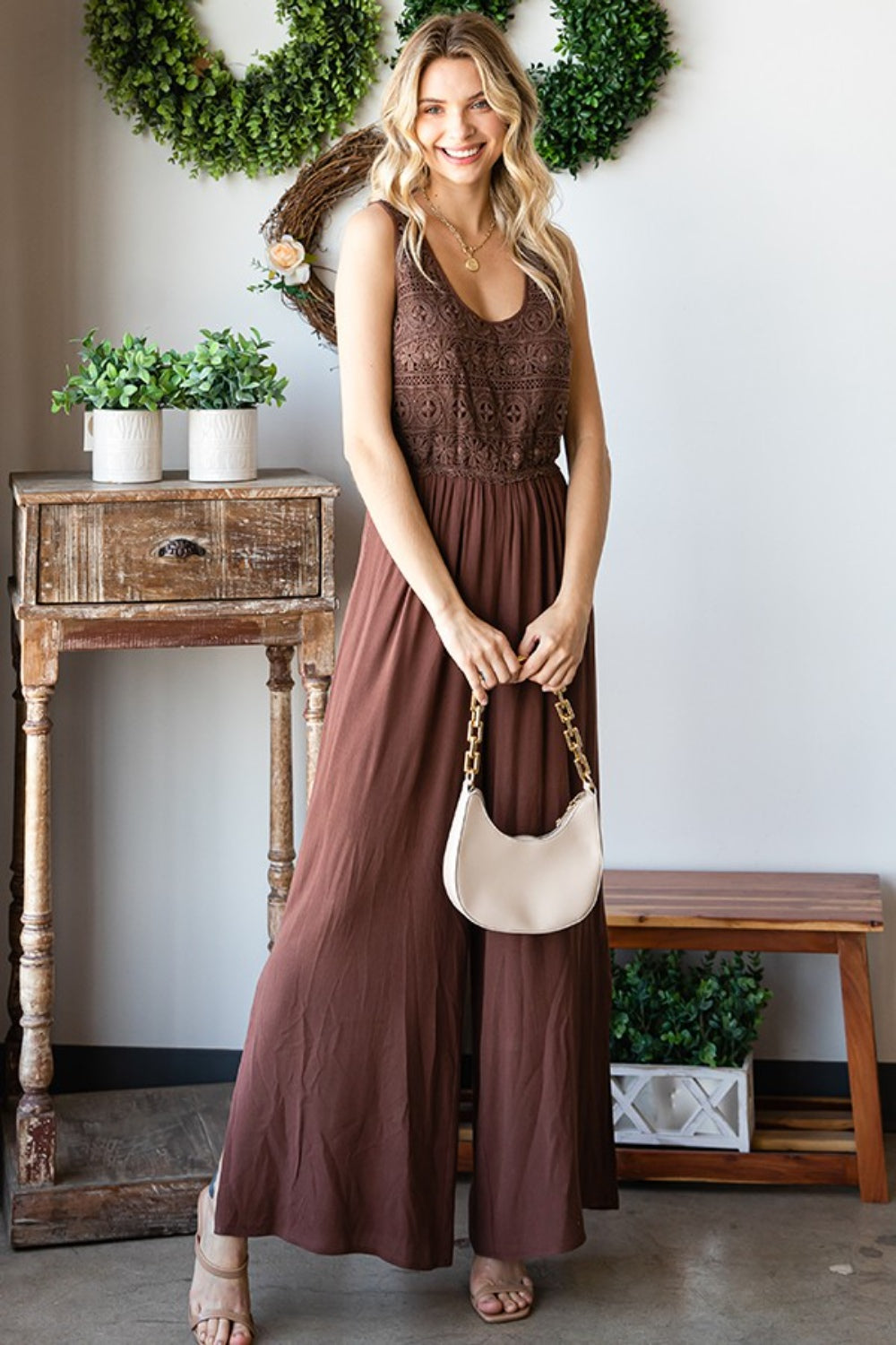 First Love Tie Back Sleeveless Slit Wide Leg Jumpsuit First Love Tie Back Sleeveless Slit Wide Leg Jumpsuit - TopFashionHQ
