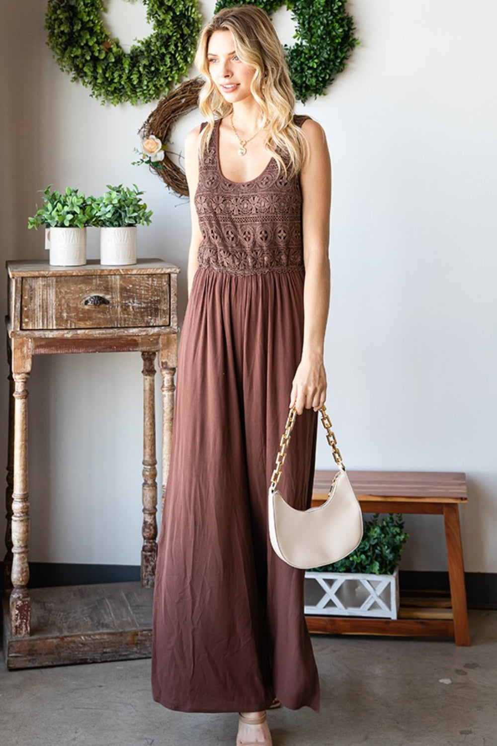 First Love Tie Back Sleeveless Slit Wide Leg Jumpsuit First Love Tie Back Sleeveless Slit Wide Leg Jumpsuit - TopFashionHQ