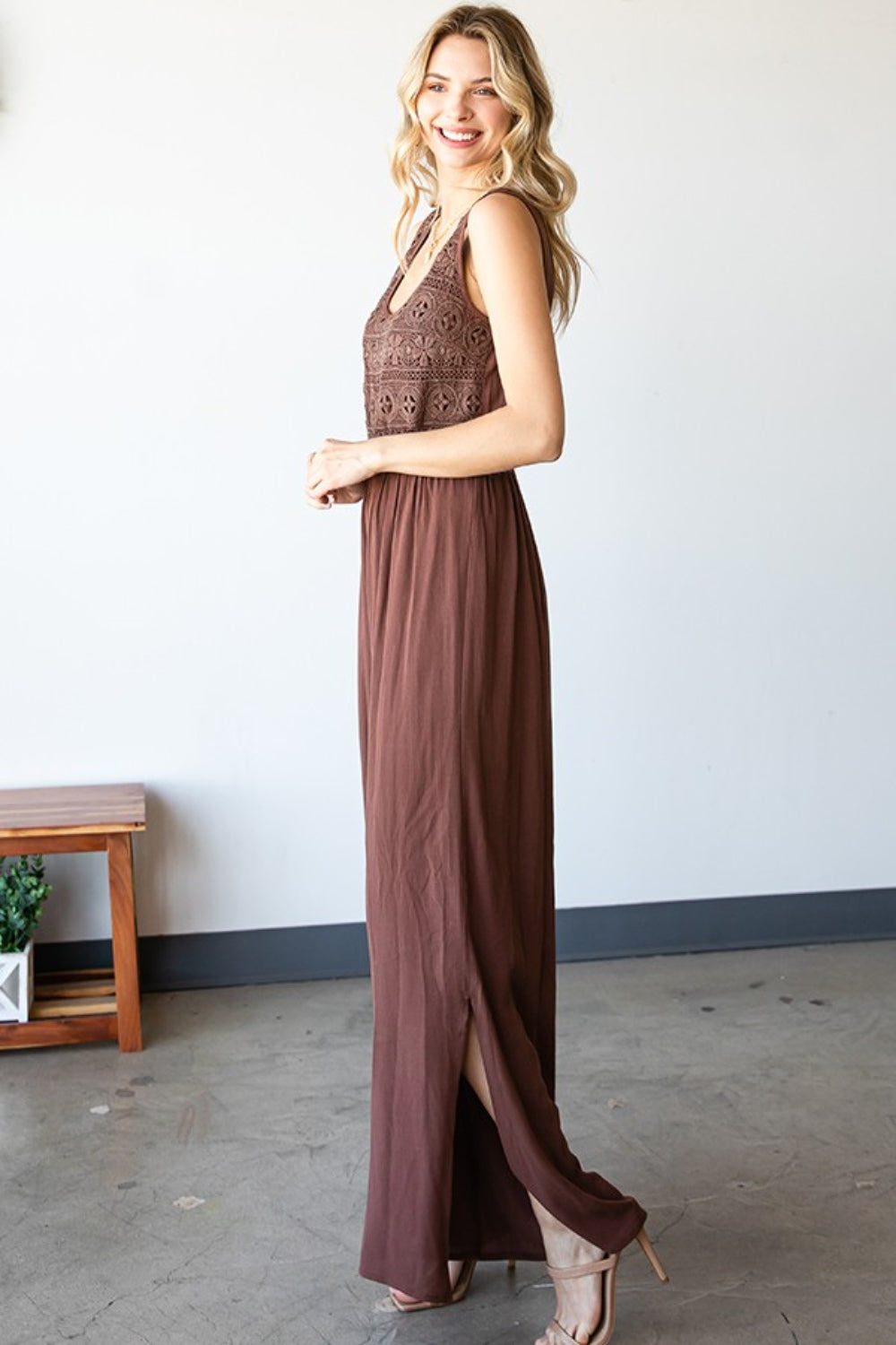 First Love Tie Back Sleeveless Slit Wide Leg Jumpsuit First Love Tie Back Sleeveless Slit Wide Leg Jumpsuit - TopFashionHQ