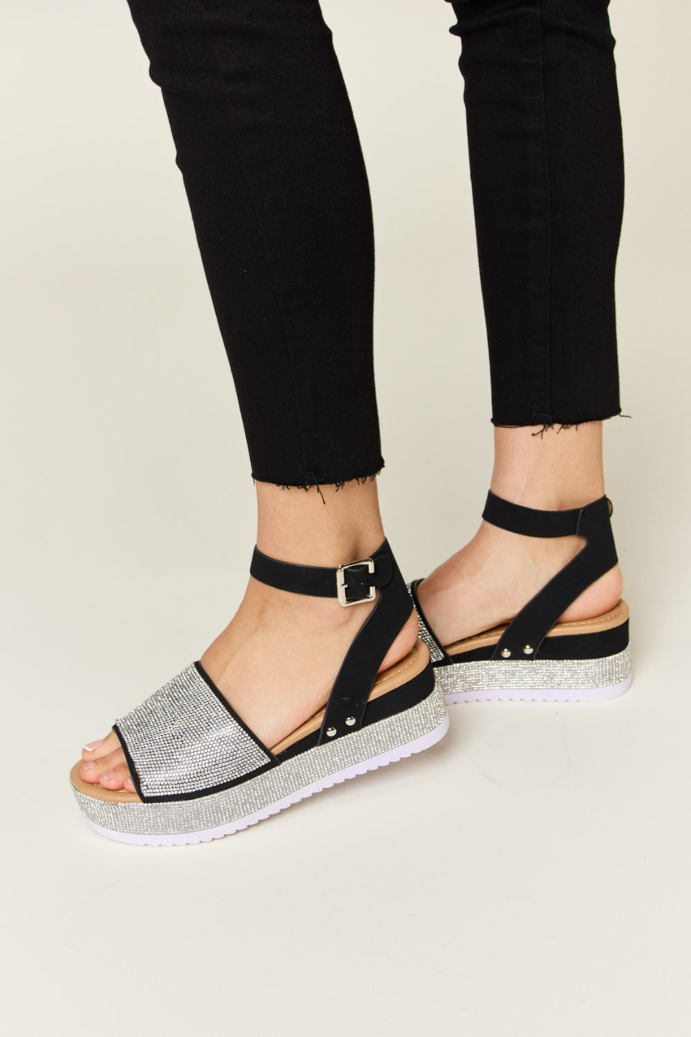 Forever Link Rhinestone Buckle Strappy Wedge Sandals Forever Link Rhinestone Buckle Strappy Wedge Sandals - TopFashionHQ