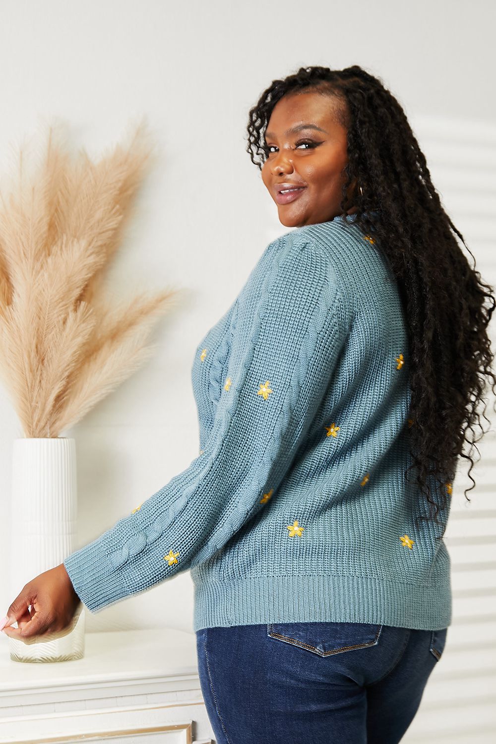 HEYSON Full Size Floral Embroidered Cable Cardigan HEYSON Full Size Floral Embroidered Cable Cardigan - TopFashionHQ