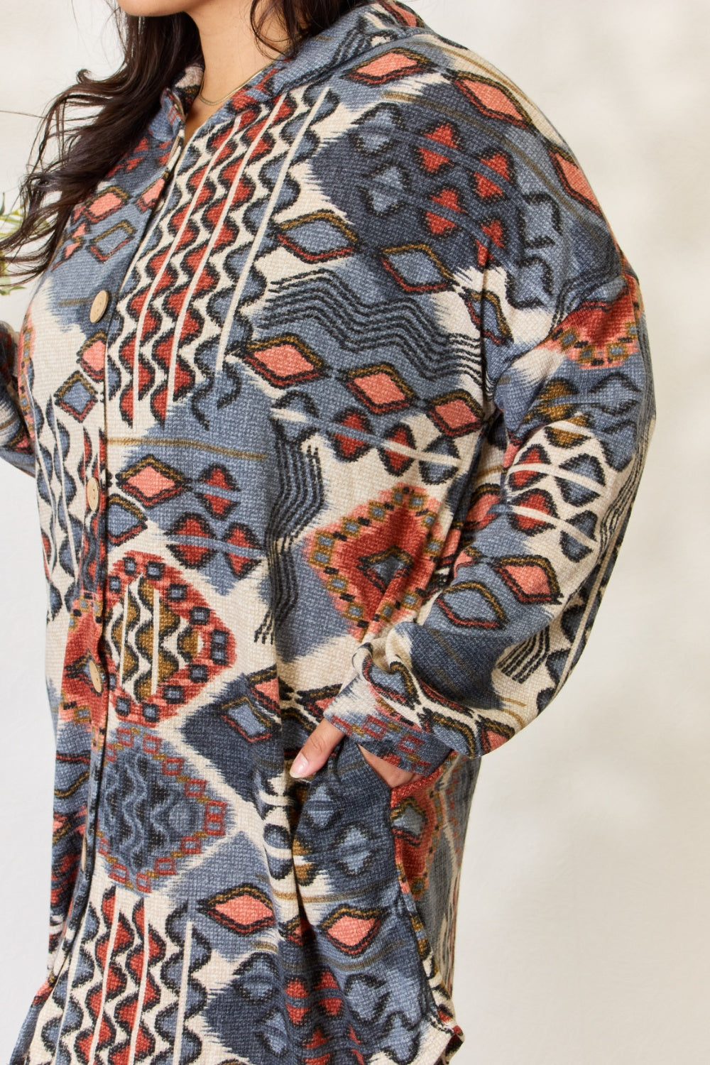 Heimish Full Size Printed Button Up Hooded Jacket Heimish Full Size Printed Button Up Hooded Jacket - TopFashionHQ