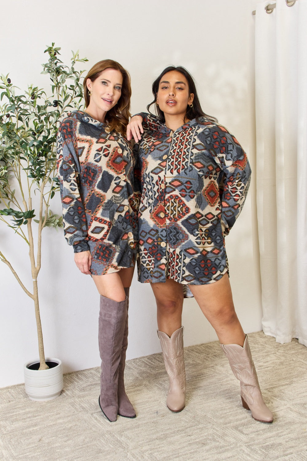 Heimish Full Size Printed Button Up Hooded Jacket Heimish Full Size Printed Button Up Hooded Jacket - TopFashionHQ