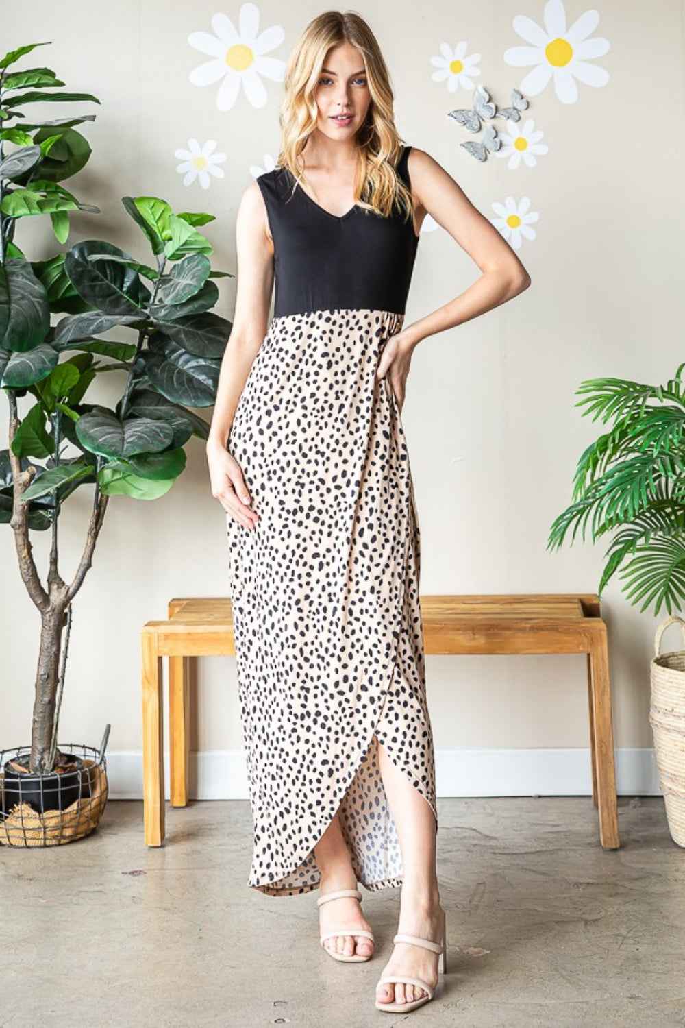 Heimish Full Size Slit Animal Print V-Neck Wide Strap Dress Heimish Full Size Slit Animal Print V-Neck Wide Strap Dress