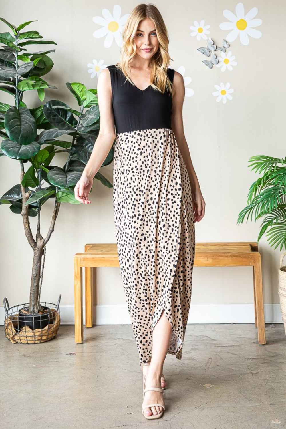 Heimish Full Size Slit Animal Print V-Neck Wide Strap Dress Heimish Full Size Slit Animal Print V-Neck Wide Strap Dress