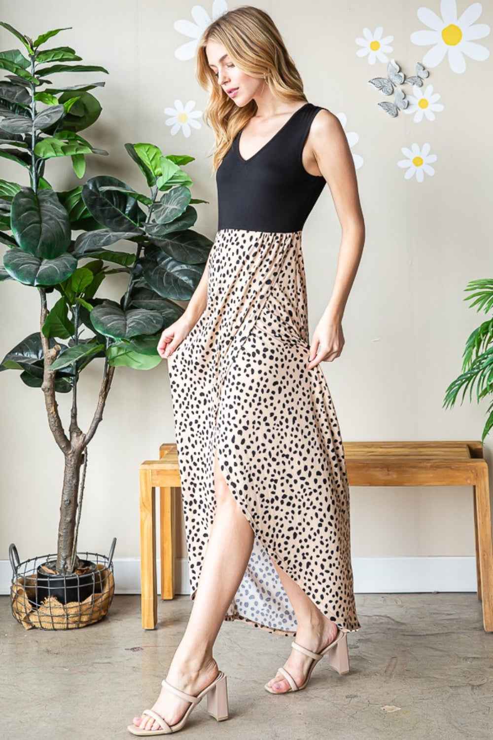 Heimish Full Size Slit Animal Print V-Neck Wide Strap Dress Heimish Full Size Slit Animal Print V-Neck Wide Strap Dress