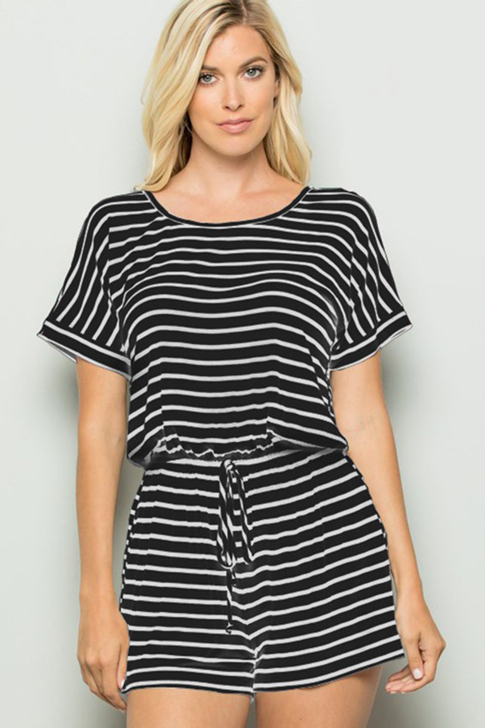 Heimish Full Size Striped Round Neck Short Sleeve Romper Heimish Full Size Striped Round Neck Short Sleeve Romper - TopFashionHQ