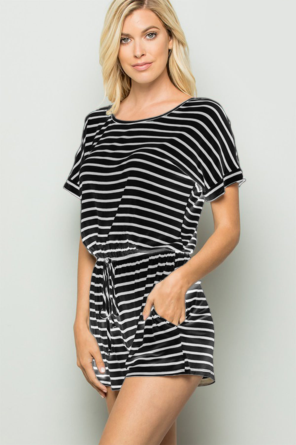 Heimish Full Size Striped Round Neck Short Sleeve Romper Heimish Full Size Striped Round Neck Short Sleeve Romper - TopFashionHQ