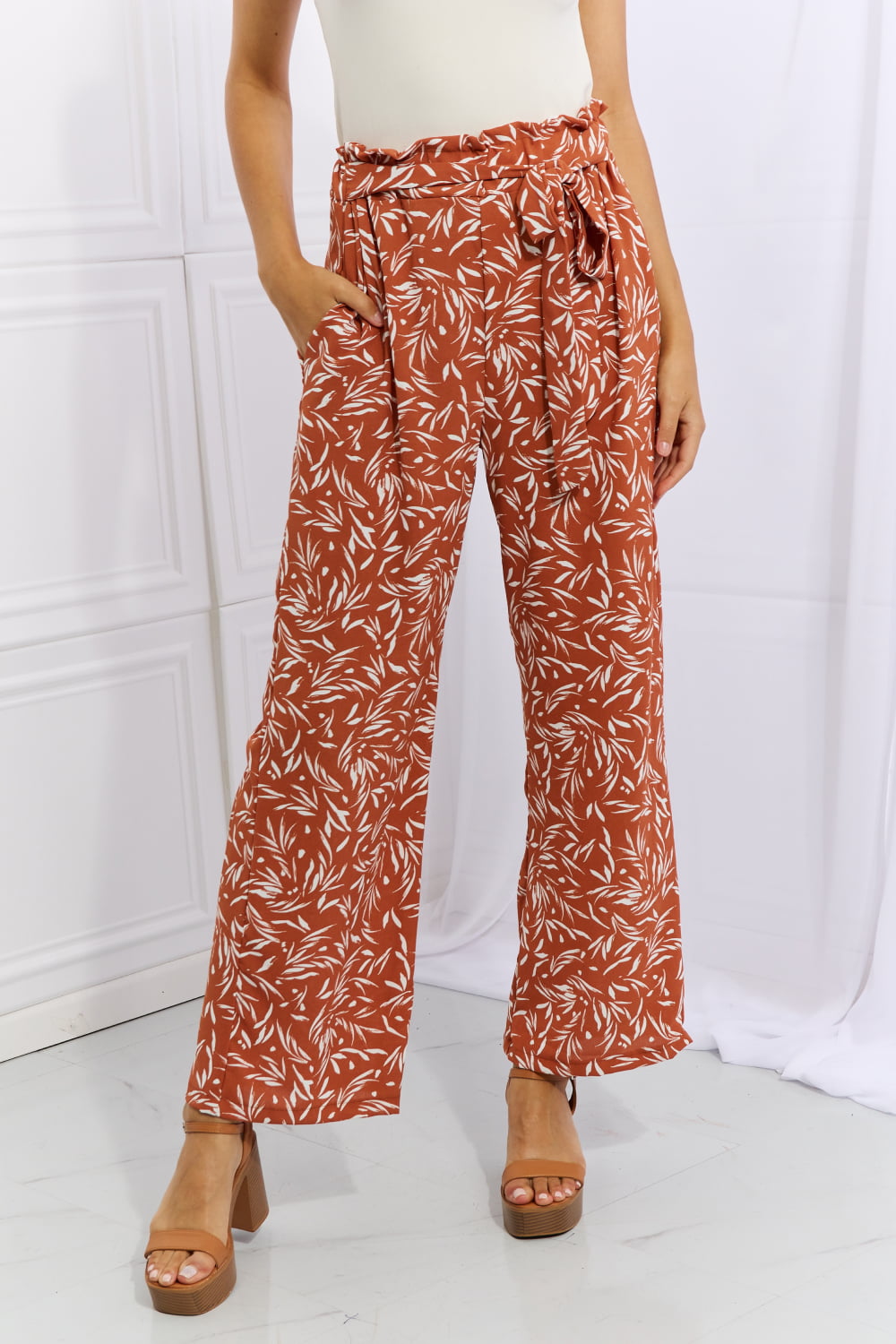Heimish Right Angle Full Size Geometric Printed Pants in Red Orange Heimish Right Angle Full Size Geometric Printed Pants in Red Orange - TopFashionHQ