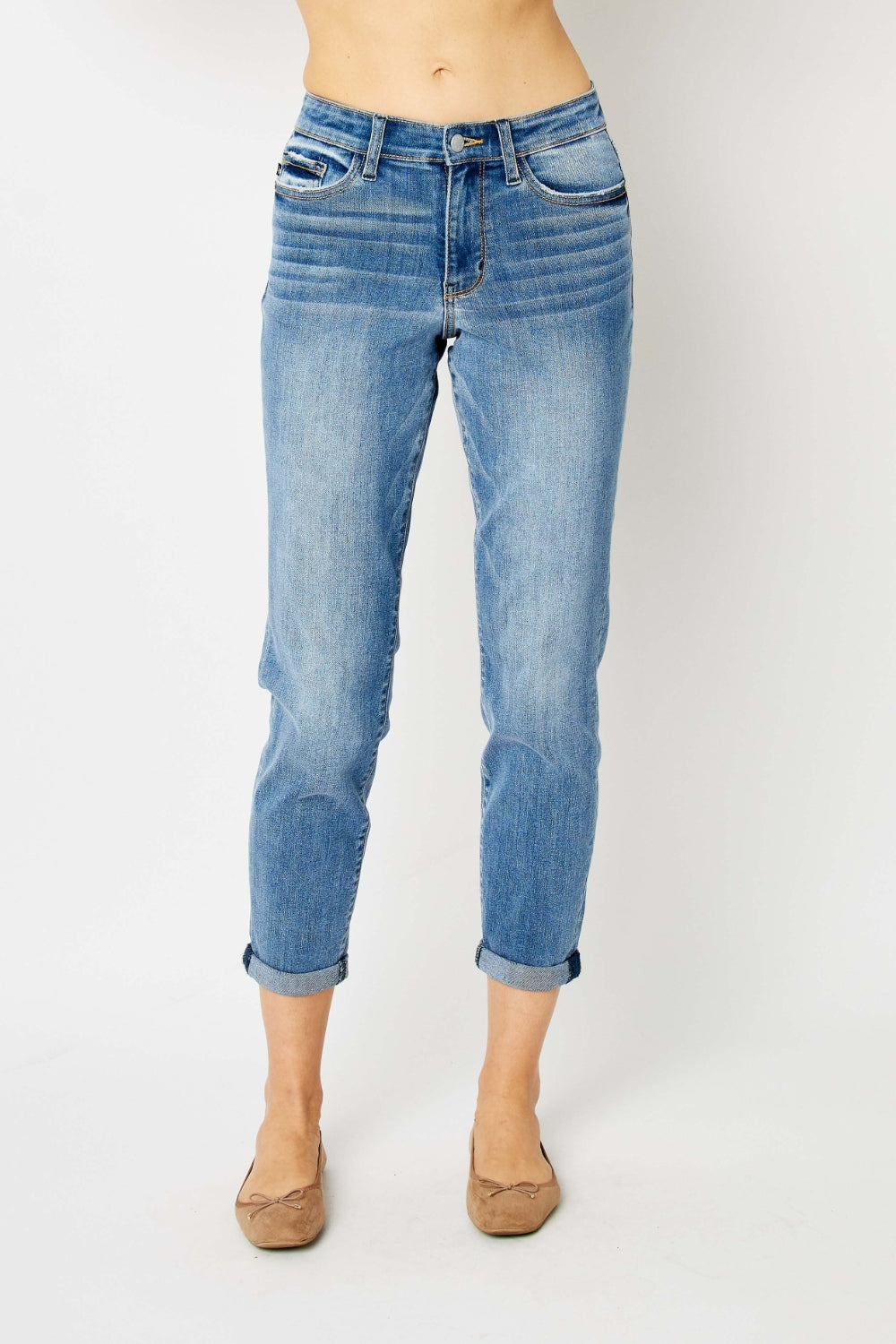 Judy Blue Full Size Cuffed Hem Slim Jeans Judy Blue Full Size Cuffed Hem Slim Jeans - TopFashionHQ
