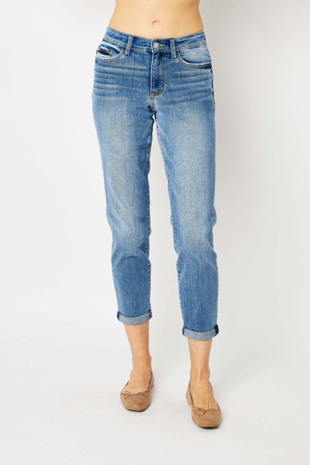 Judy Blue Full Size Cuffed Hem Slim Jeans Judy Blue Full Size Cuffed Hem Slim Jeans - TopFashionHQ