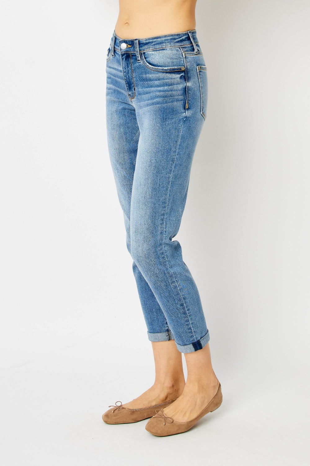 Judy Blue Full Size Cuffed Hem Slim Jeans Judy Blue Full Size Cuffed Hem Slim Jeans - TopFashionHQ