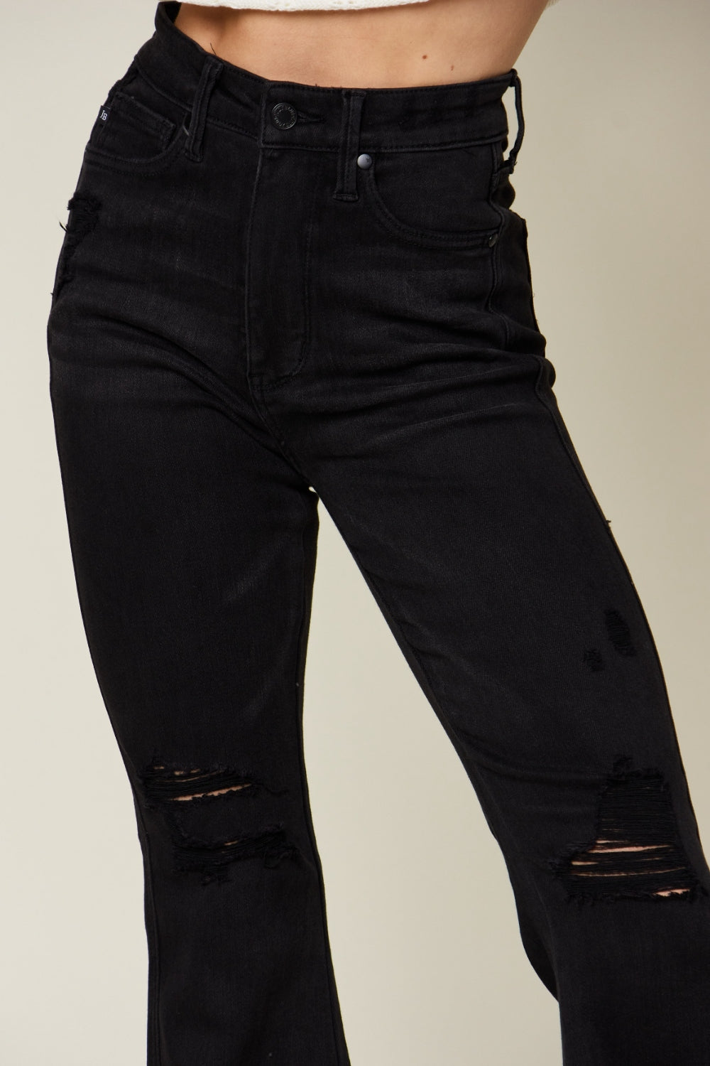 Judy Blue Full Size High Waist Distressed Flare Jeans Judy Blue Full Size High Waist Distressed Flare Jeans - TopFashionHQ