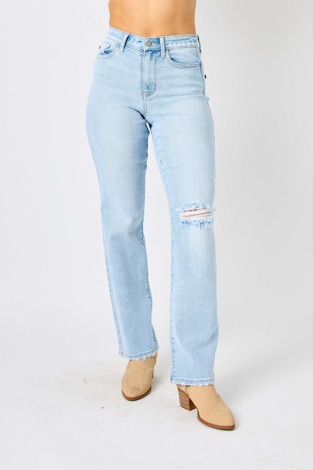 Judy Blue Full Size High Waist Distressed Straight Jeans Judy Blue Full Size High Waist Distressed Straight Jeans - TopFashionHQ