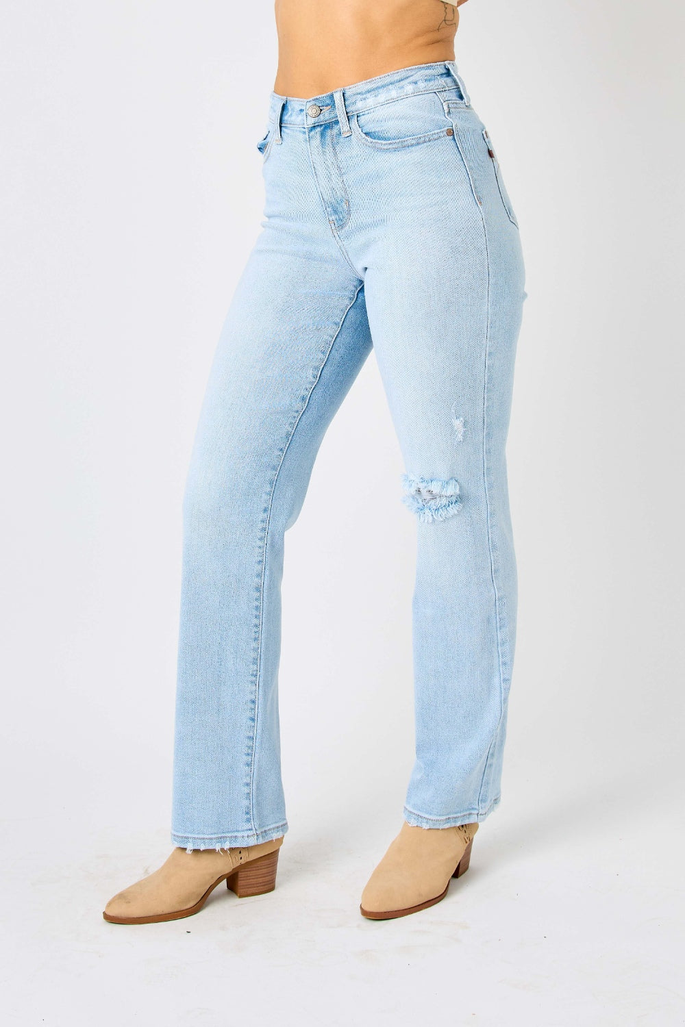 Judy Blue Full Size High Waist Distressed Straight Jeans Judy Blue Full Size High Waist Distressed Straight Jeans - TopFashionHQ