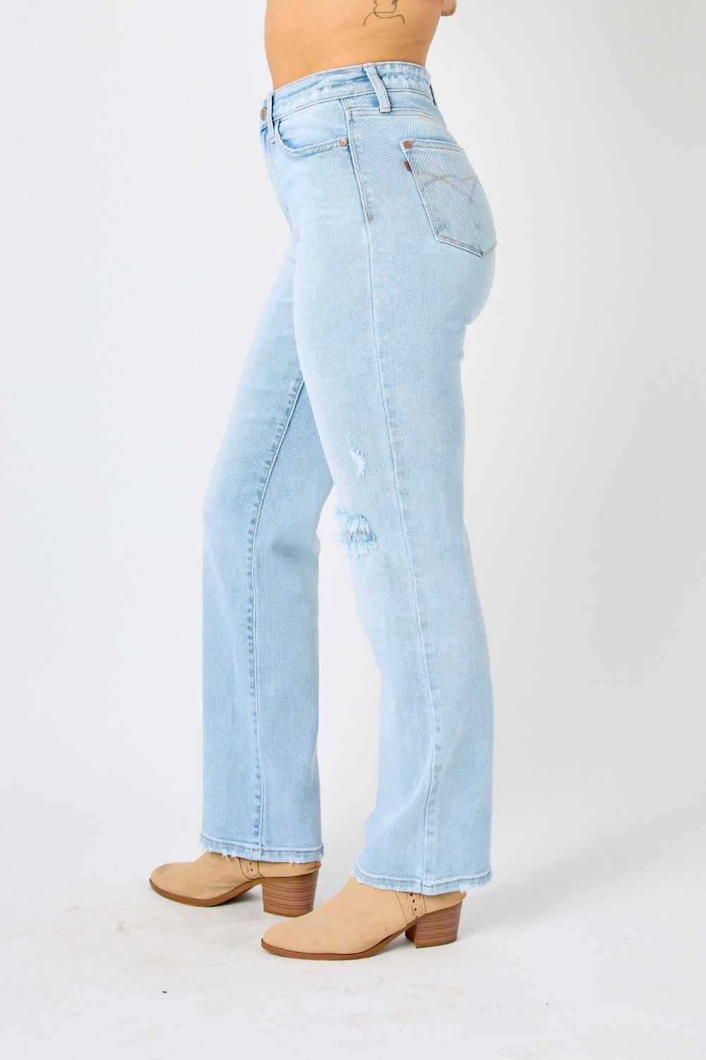 Judy Blue Full Size High Waist Distressed Straight Jeans Judy Blue Full Size High Waist Distressed Straight Jeans - TopFashionHQ