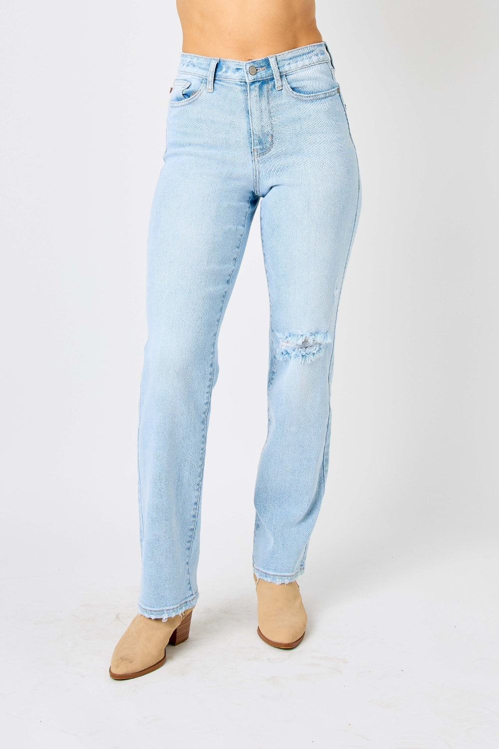 Judy Blue Full Size High Waist Distressed Straight Jeans Judy Blue Full Size High Waist Distressed Straight Jeans - TopFashionHQ