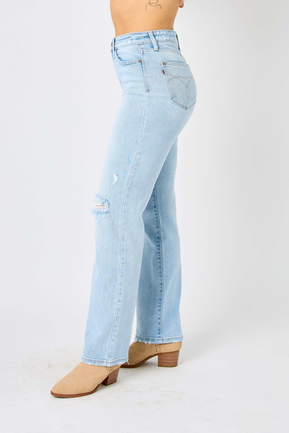 Judy Blue Full Size High Waist Distressed Straight Jeans Judy Blue Full Size High Waist Distressed Straight Jeans - TopFashionHQ
