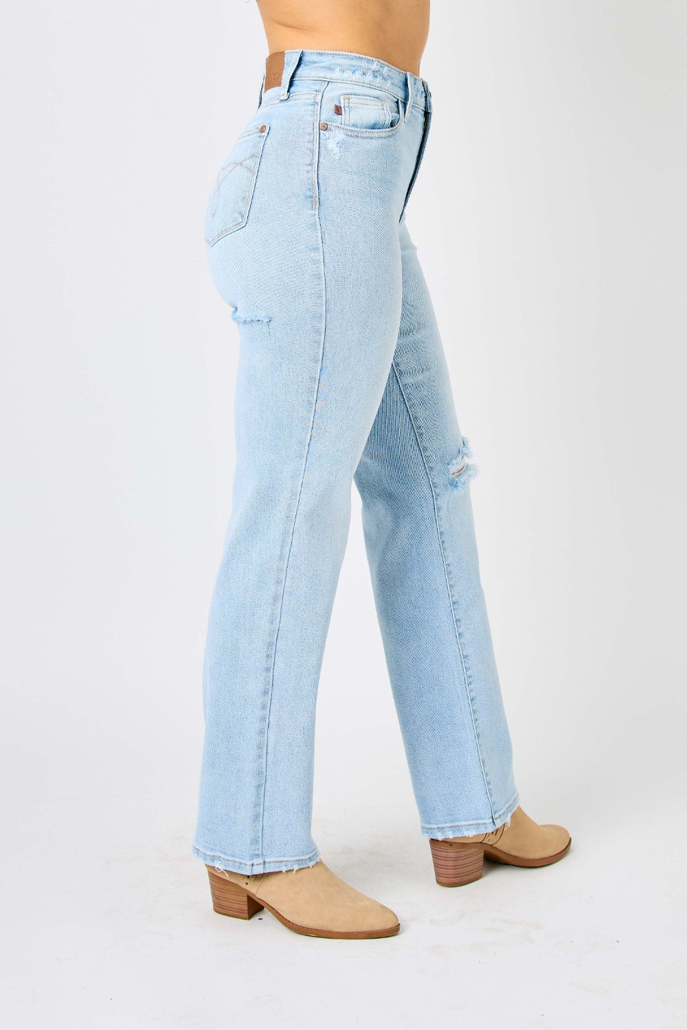 Judy Blue Full Size High Waist Distressed Straight Jeans Judy Blue Full Size High Waist Distressed Straight Jeans - TopFashionHQ