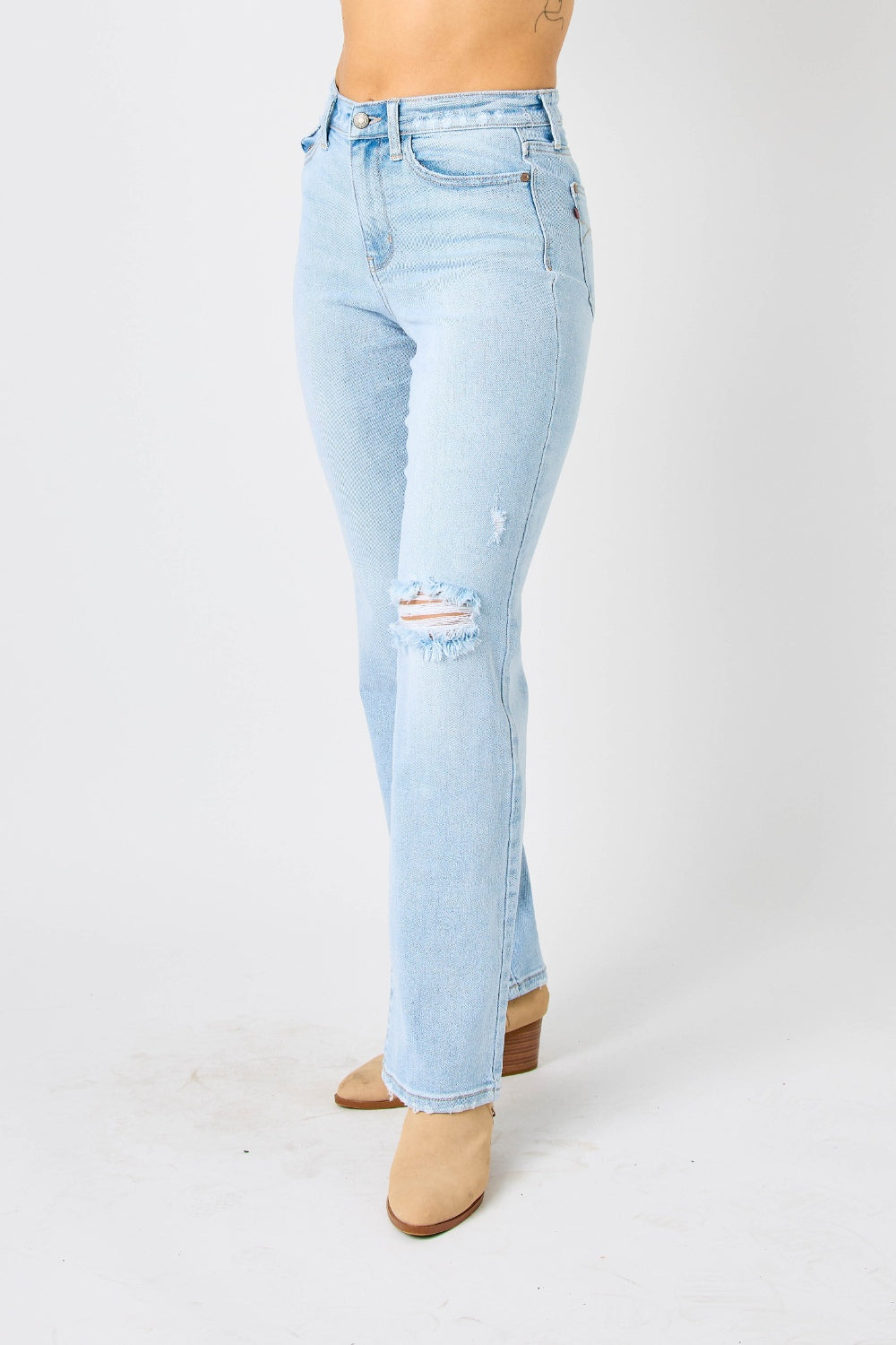 Judy Blue Full Size High Waist Distressed Straight Jeans Judy Blue Full Size High Waist Distressed Straight Jeans - TopFashionHQ