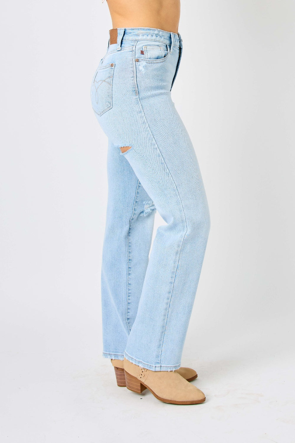Judy Blue Full Size High Waist Distressed Straight Jeans Judy Blue Full Size High Waist Distressed Straight Jeans - TopFashionHQ
