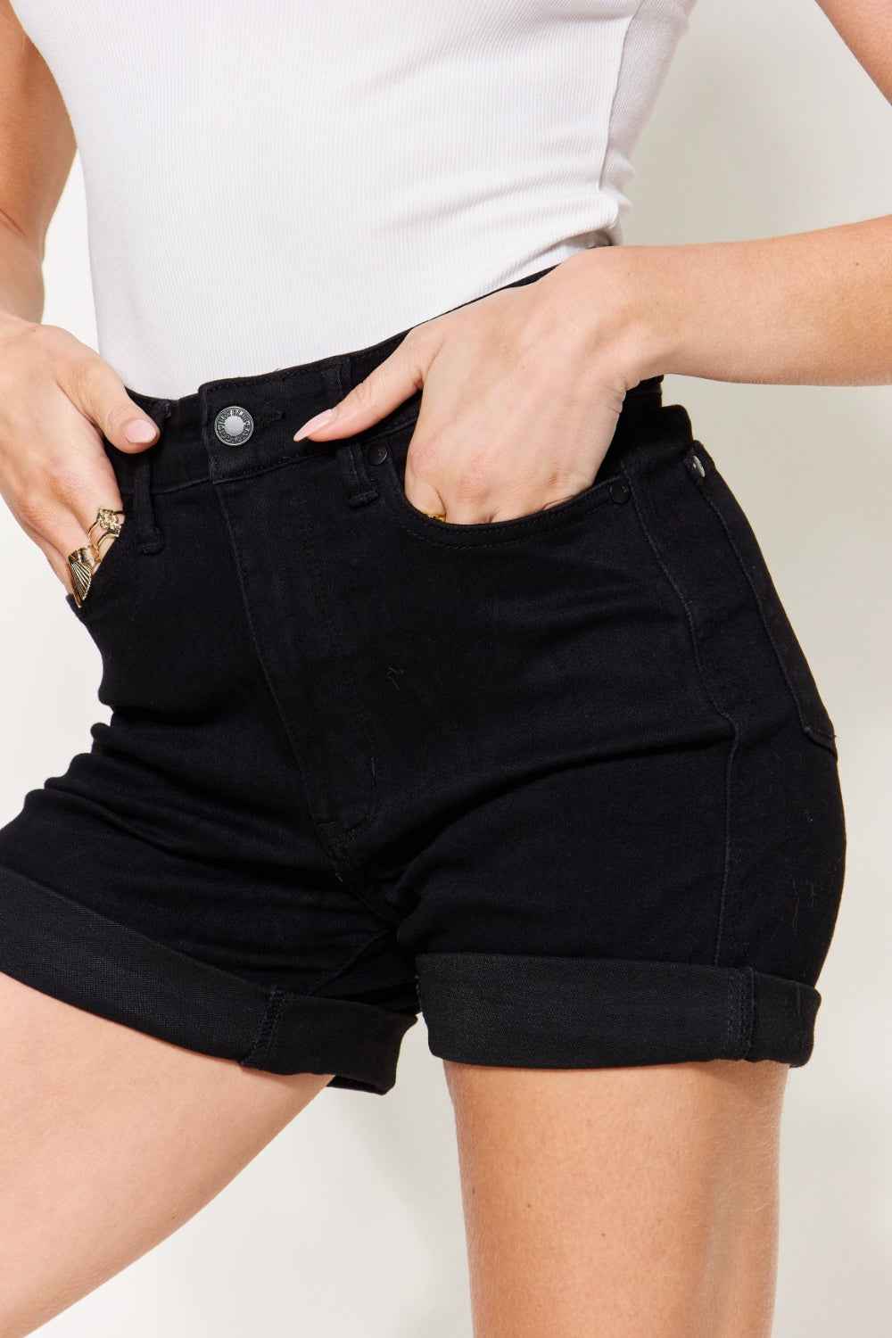 Judy Blue Full Size High Waist Tummy Control Cuffed Denim Shorts Judy Blue Full Size High Waist Tummy Control Cuffed Denim Shorts