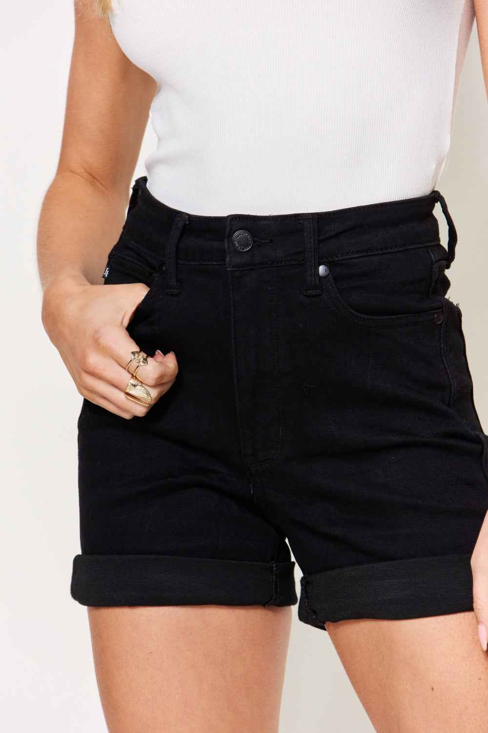 Judy Blue Full Size High Waist Tummy Control Cuffed Denim Shorts Judy Blue Full Size High Waist Tummy Control Cuffed Denim Shorts