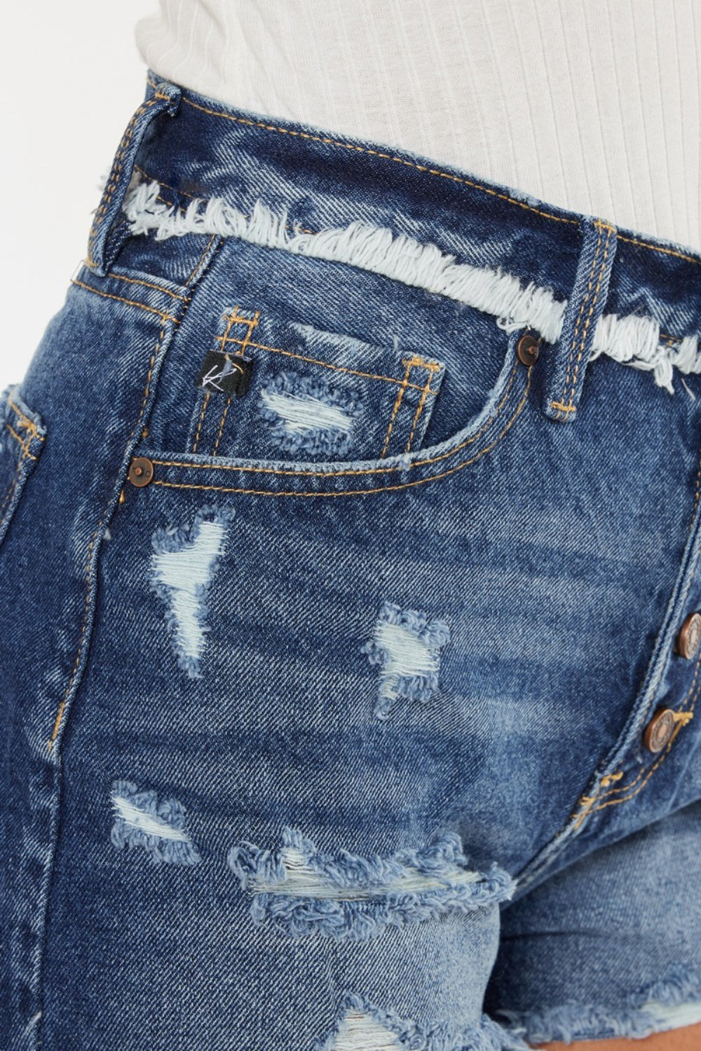 Kancan Distressed Button Fly Denim Shorts Kancan Distressed Button Fly Denim Shorts - TopFashionHQ