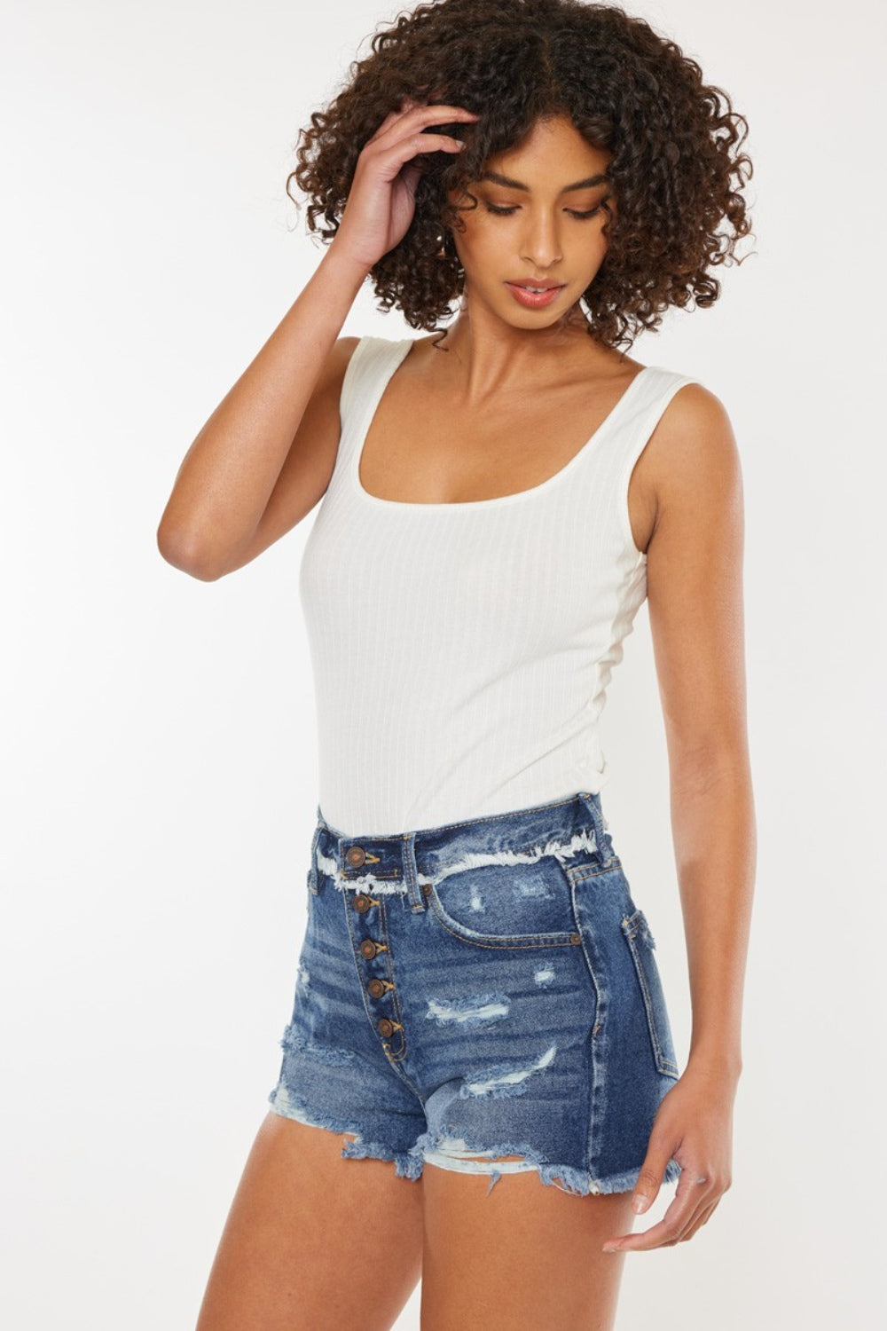Kancan Distressed Button Fly Denim Shorts Kancan Distressed Button Fly Denim Shorts - TopFashionHQ