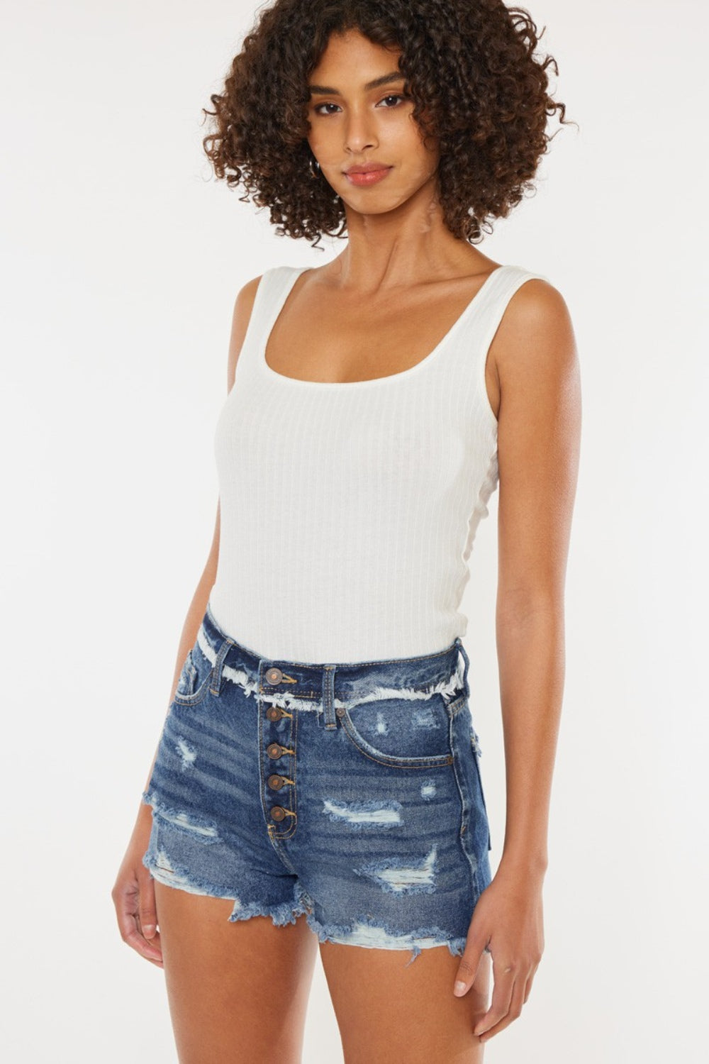 Kancan Distressed Button Fly Denim Shorts Kancan Distressed Button Fly Denim Shorts - TopFashionHQ