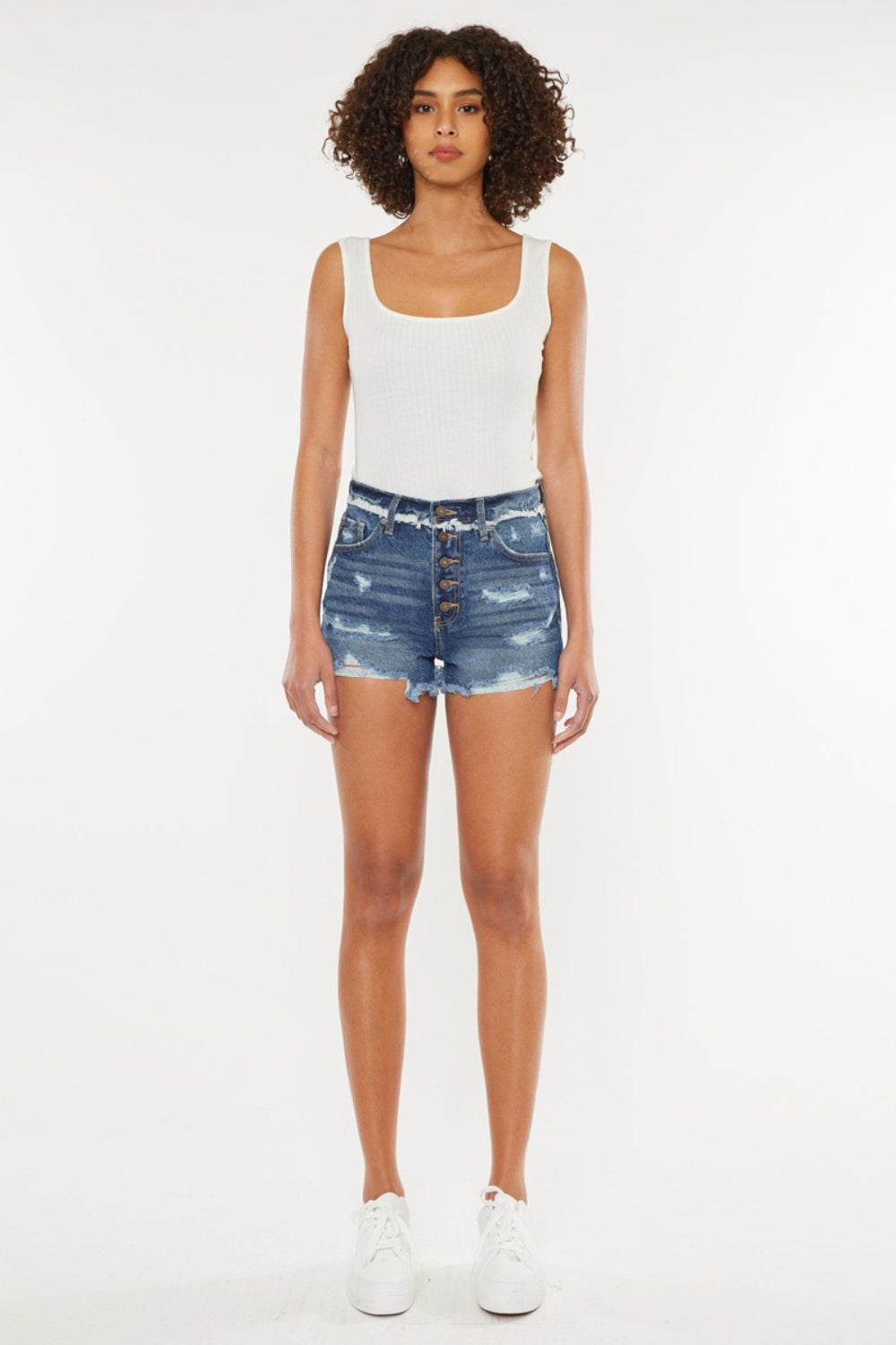 Kancan Distressed Button Fly Denim Shorts Kancan Distressed Button Fly Denim Shorts - TopFashionHQ