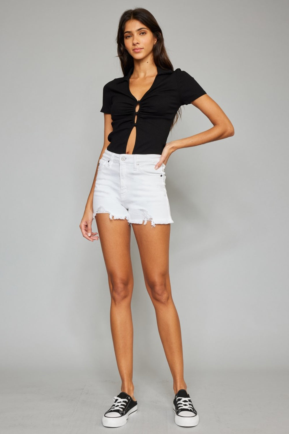 Kancan Full Size High Rise Frayed Hem Denim Shorts Kancan Full Size High Rise Frayed Hem Denim Shorts - TopFashionHQ