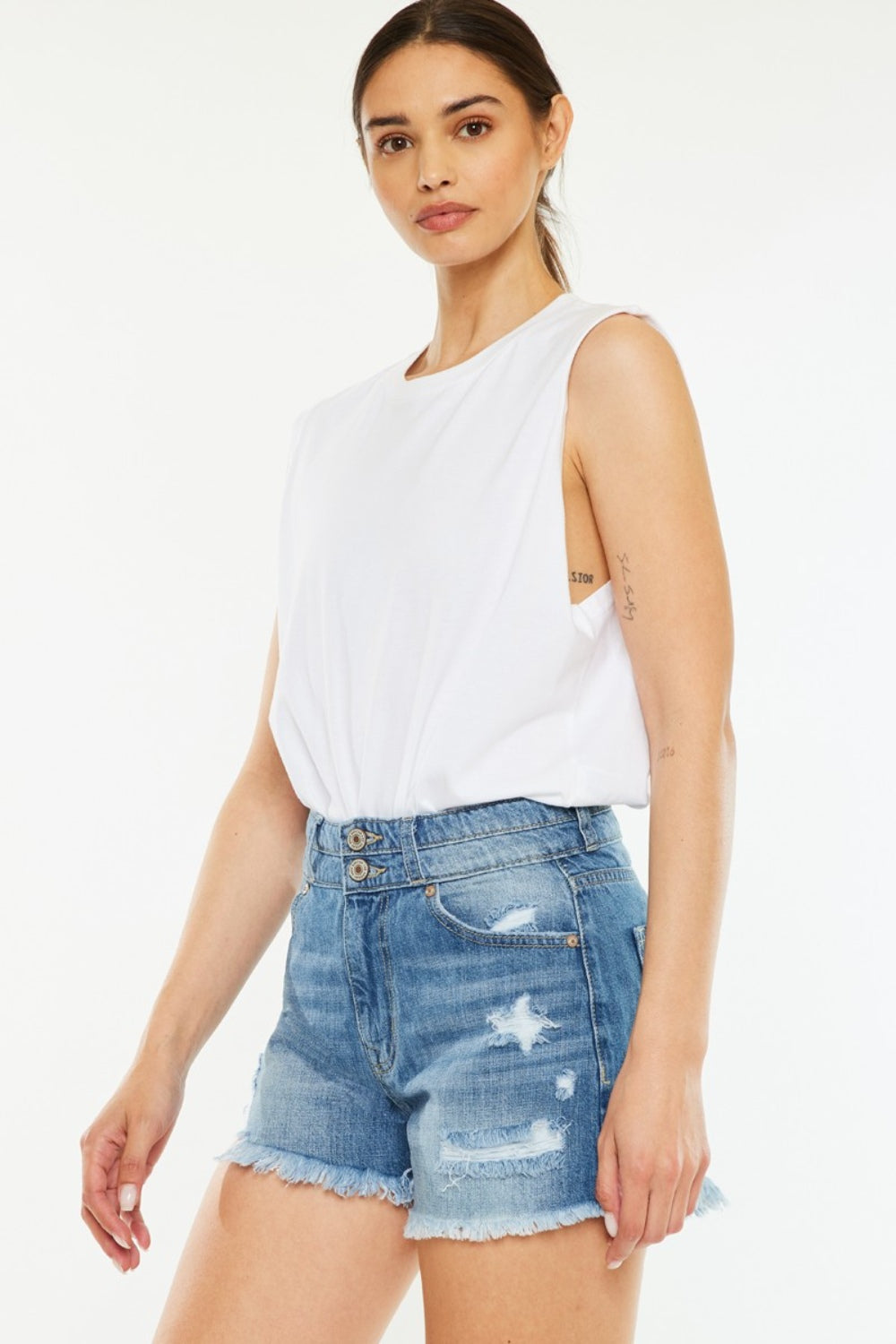 Kancan Full Size High Rise Raw Hem Denim Shorts Kancan Full Size High Rise Raw Hem Denim Shorts - TopFashionHQ