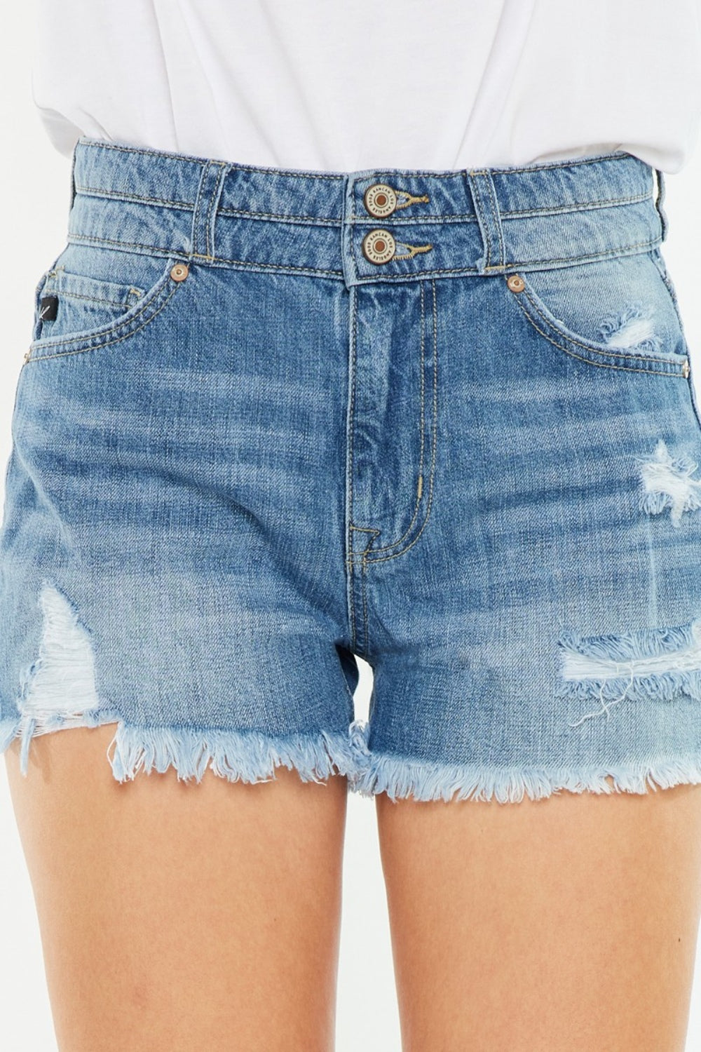 Kancan Full Size High Rise Raw Hem Denim Shorts Kancan Full Size High Rise Raw Hem Denim Shorts - TopFashionHQ