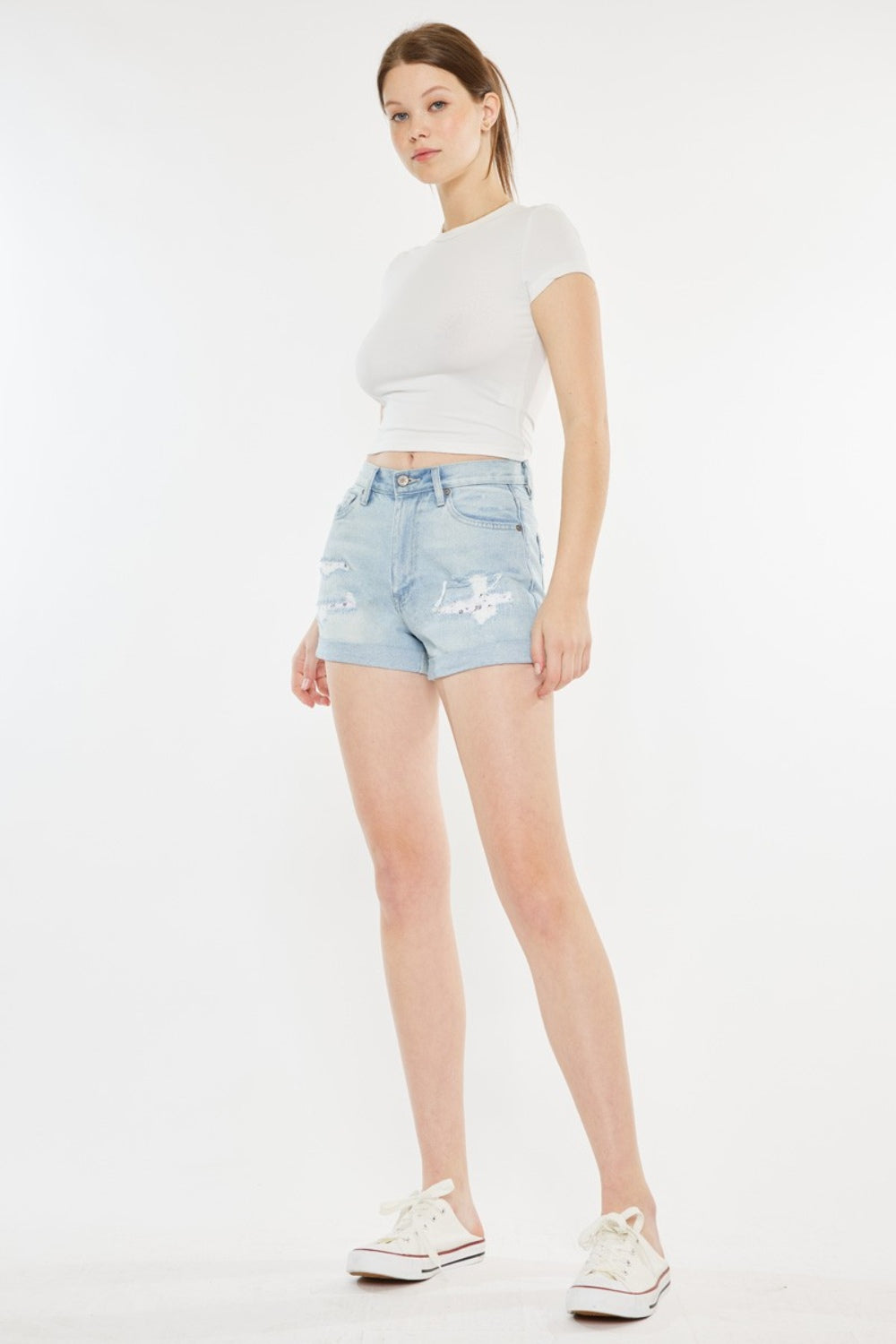 Kancan High Rise Repaired Mom Denim Shorts Kancan High Rise Repaired Mom Denim Shorts - TopFashionHQ
