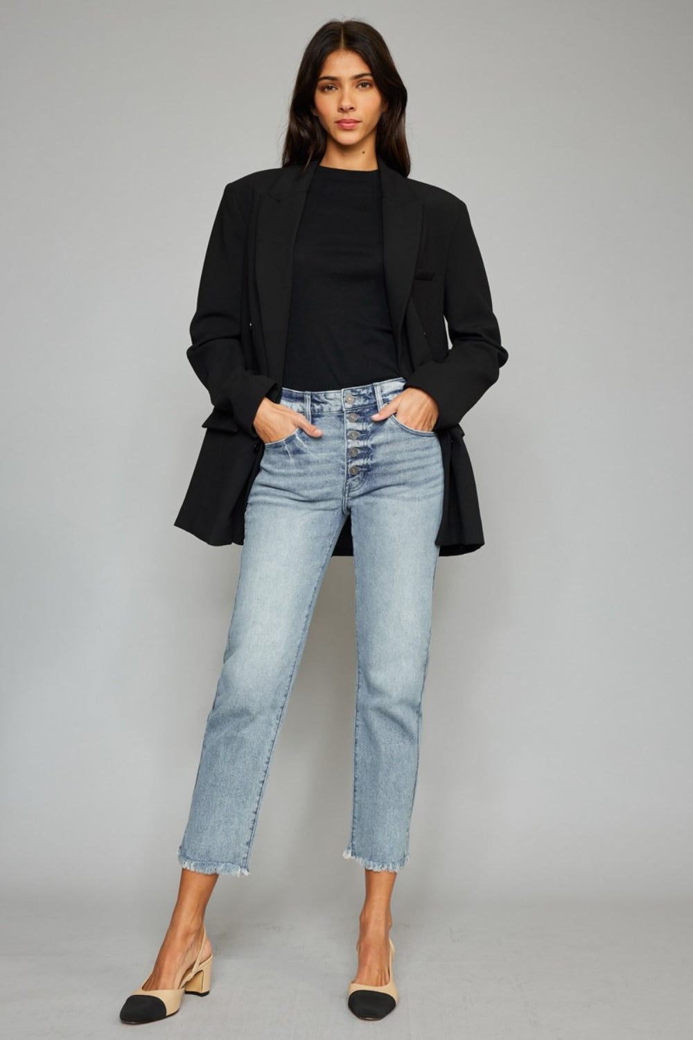 Kancan High Waist Button Fly Raw Hem Cropped Straight Jeans Kancan High Waist Button Fly Raw Hem Cropped Straight Jeans - TopFashionHQ