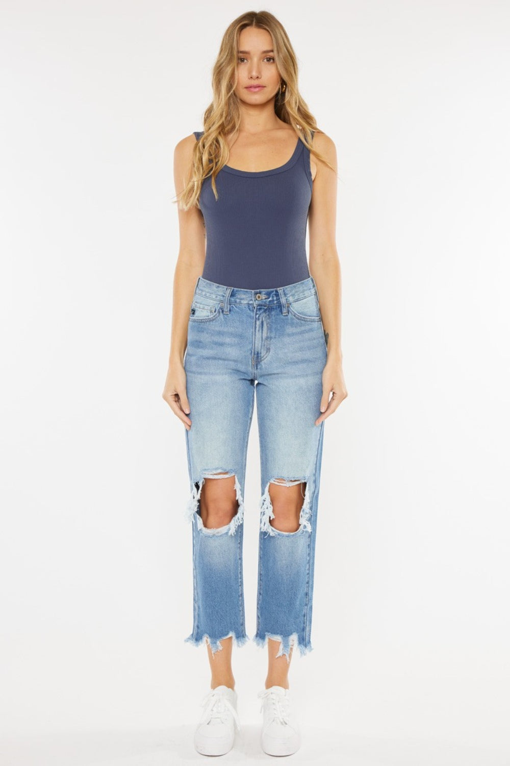 Kancan High Waist Chewed Up Straight Mom Jeans Kancan High Waist Chewed Up Straight Mom Jeans - TopFashionHQ