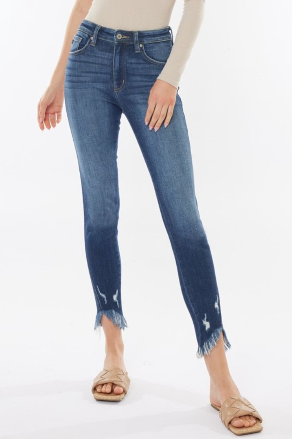 Kancan Raw Hem High Waist Cropped Jeans Kancan Raw Hem High Waist Cropped Jeans - TopFashionHQ