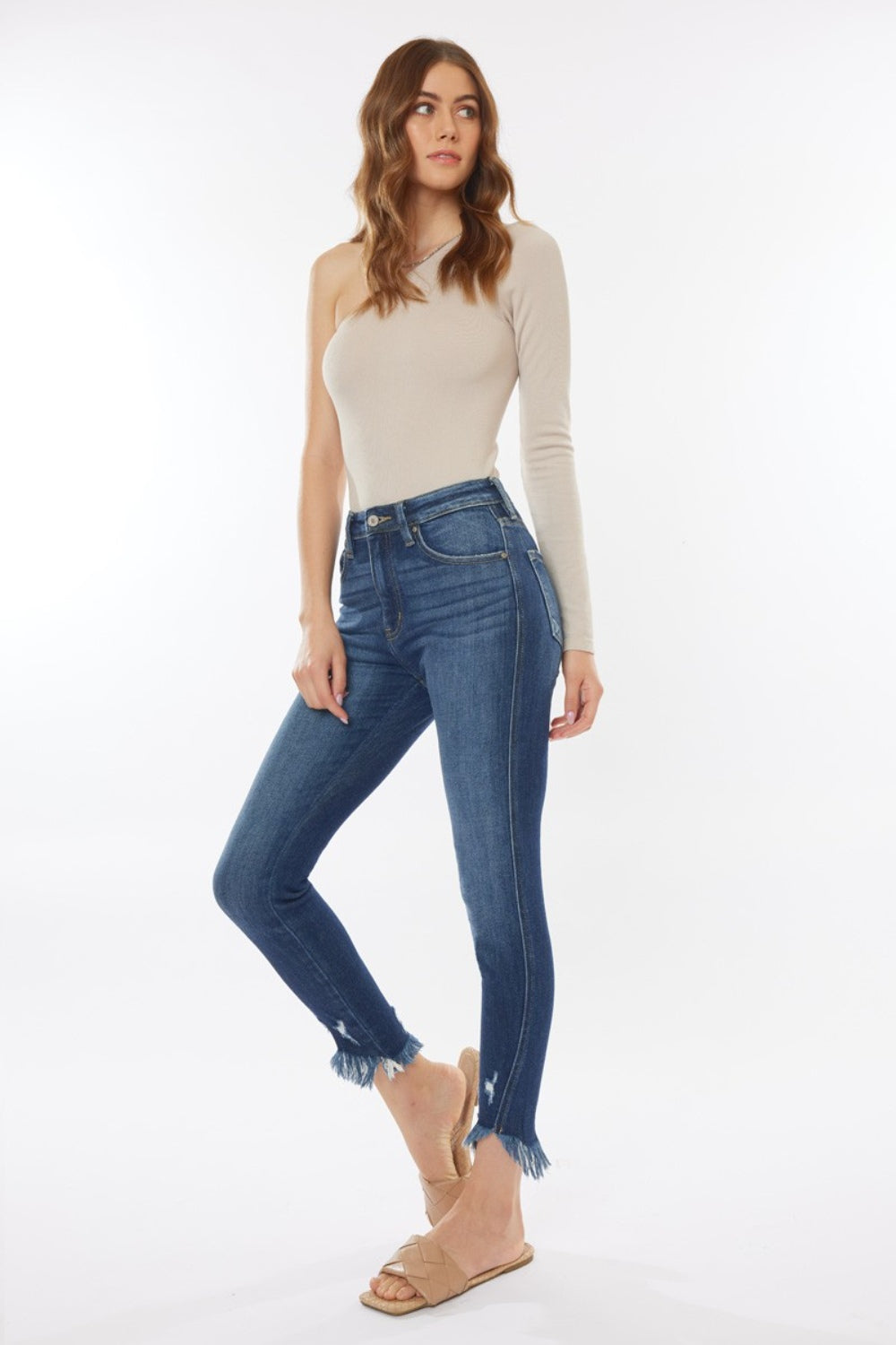 Kancan Raw Hem High Waist Cropped Jeans Kancan Raw Hem High Waist Cropped Jeans - TopFashionHQ